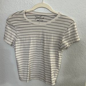 Black and white striped baby tee. L